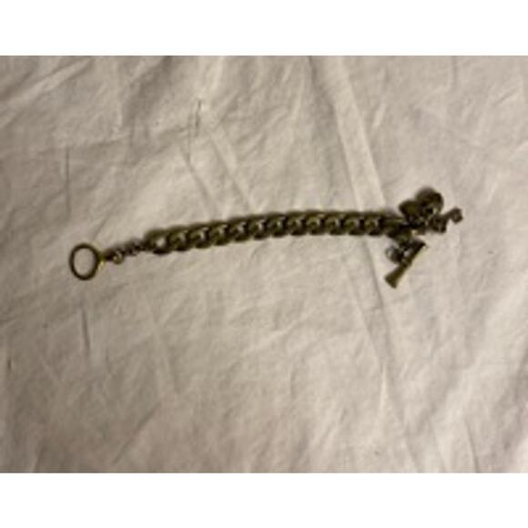 Vintage Y2K Fossil Brass Tone Toggle Charm Bracelet with Lock & Key - Picture 8 of 8